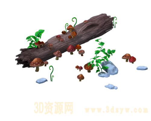 枯木蘑菇植物石头