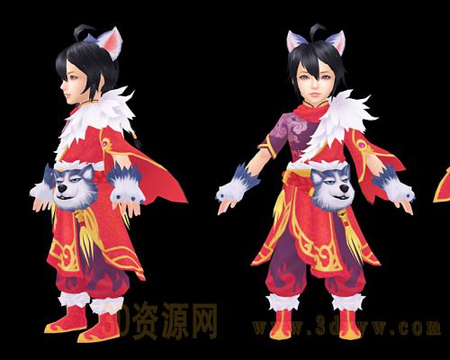 游戏古代小男孩新年装模型