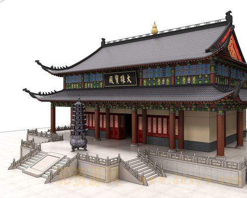 古代建筑 大雄宝殿模型 古场景模型 室外建筑