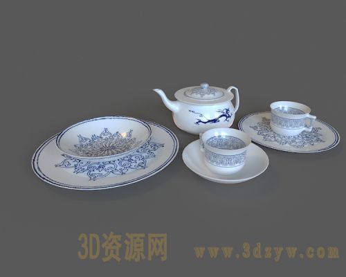 陶瓷茶壶茶杯模型 茶具模型