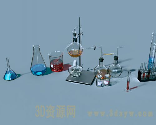 化学试剂器皿模型 试管 量杯 酒精灯模型