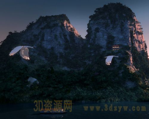 老子山夜景模型 山峰 湖泊 自然风景区 山脉 森林