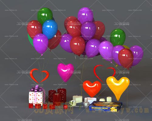 节日气球装饰品 气球模型 蜡烛 礼物盒