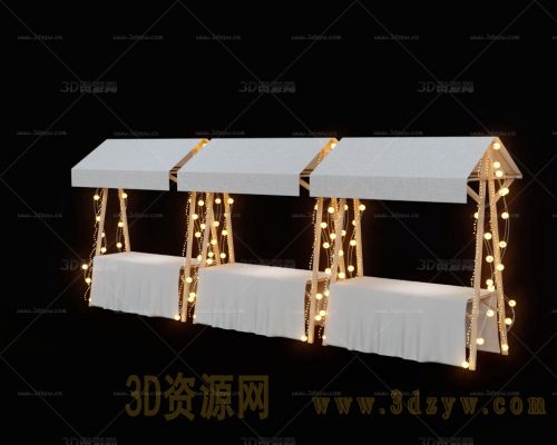 集市 折叠摊位 花车 活动摊位模型 灯串 摆摊摊位