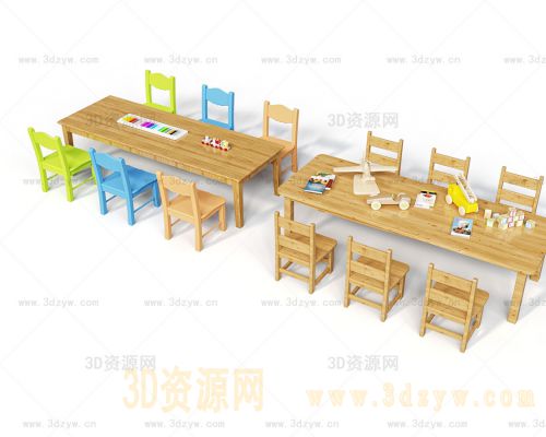 儿童桌椅模型 幼儿园桌椅 少儿长桌椅