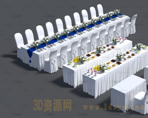 宴会桌椅模型 会议桌椅 宴会餐桌 活动桌椅 食物 桌花