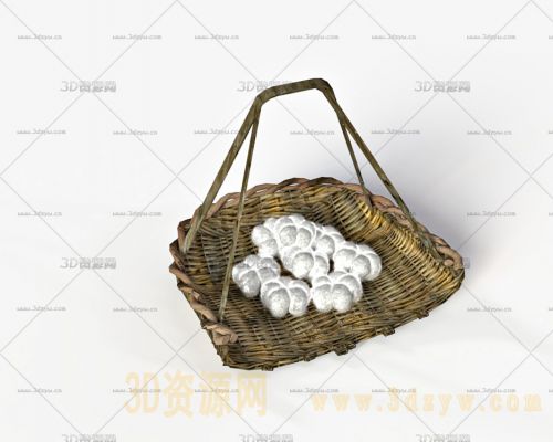 竹编簸箕模型 棉花 竹编 藤条簸箕 竹篮 竹筐