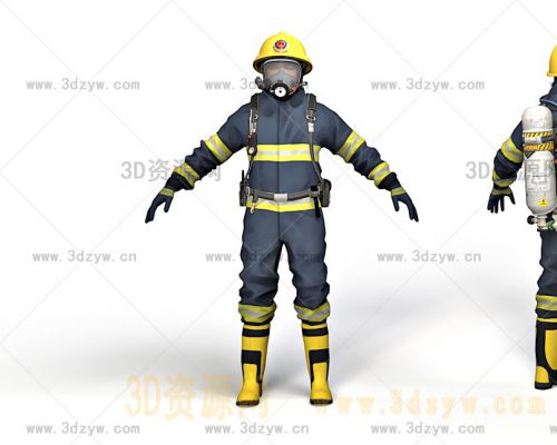 消防防护服模型 消防员 消防服 防护服工人 防化服 氧气罐 消防员走路动画