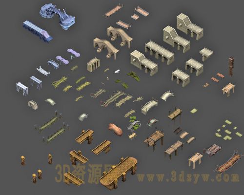 游戏部件各种桥模型集合 石桥 竹桥 木桥