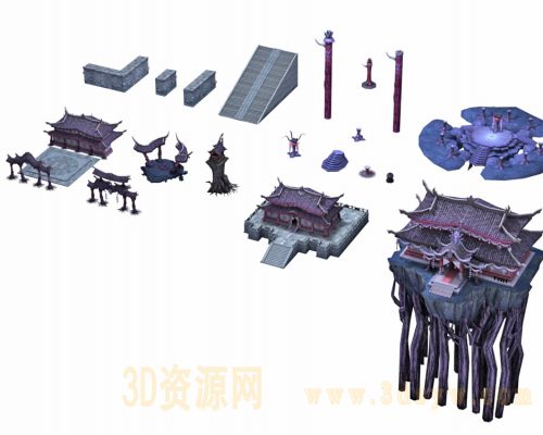 游戏场景 建筑 房子 围墙 门楼 祭台