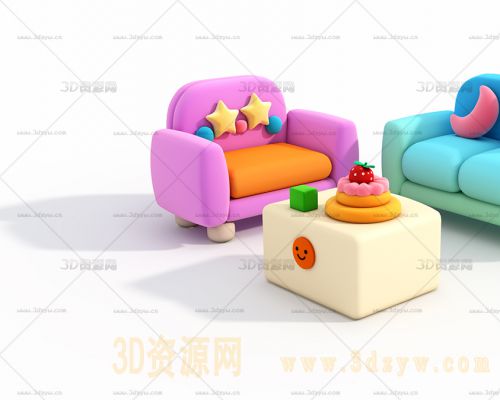 卡通沙发模型 可爱沙发 Q版沙发